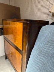 Aase Dreieri Mobler 1930’s brown and blond bird’s eye wood bar cabinet
