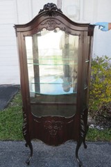 French Early 1900s Tall Heavy Carved China Closet Display Cabinet Cupboard 3538