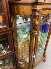 Stunning Antique Oak China Cabinet W/Griffins, Beautiful Wood Grain, Light Added