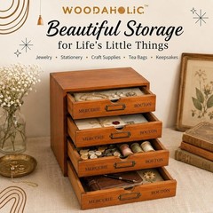 Pre-Assembled 4 Drawer Stackable Wood Storage – Elegant Organizer for Desktop