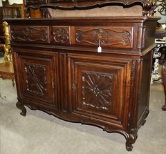 Antique Country French Hand Carved Solid Walnut Vassilier Buffet Cupboard C1870