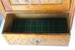 RAre antique French Asclepius god medicine wall cabinet pharmacy wood carved