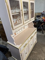 Heirloom Rose China Cabinet |Blush Pink Hutch Rose Gold Lighted Display Cabinet