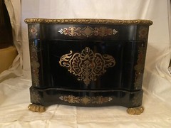 French Napoleon III Walnut and Bras Tantalus Liquor Cellar Cabinet w/ 15 glasses