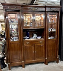 Antique Two Door French Empire Mahogany Bookcase China Display Cabinet 1880