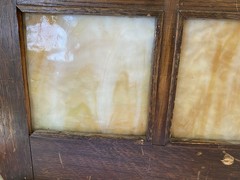 Antique Wood cabinet door Craftsman slag glass Primitive Hoosier architectural