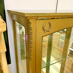ATQ Gold Painted Wood Lighted Curio Cabinet + 3 Glass Shelves & Mirror 56″H 28″L
