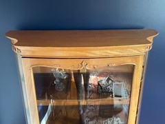 Early 20th Century Victorian Carved Oak Bow-Front Lighted Curio China Display Ca