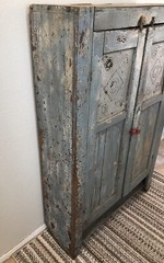1800s Antique Punched Tin Panel Wood Pie Safe Cabinet Robin Egg Blue Farmhouse