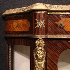 French inlaid sideboard cabinet Napoleon III style vitrine marble 20th century