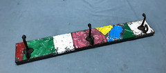 VTG Decorative Shabby Patchwork 23″ Tin Ceiling Metal 3 Hook Rack Old 180-25B