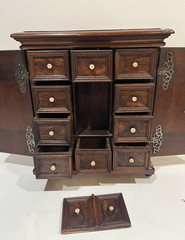 Late 18th C. Dutch 2 Door Walnut Cabinet W/ Secret Drawer & Compartments