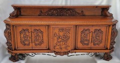 Magnificent 1900s French Quarter Sawn Oak Buffet – Medieval & Scholarly Carvings