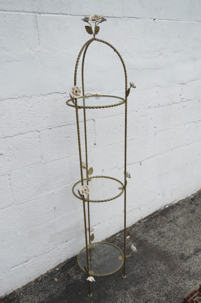 Hollywood Regency Brass Painted Finish Display Shelving Etagere 5460