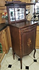 Antique Sheet Music Cabinet w Drawer INLAID WOOD Cabriole Legs BEVELED Mirror!