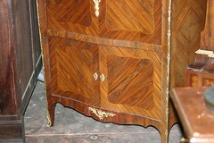 ANTIQUE FRENCH LXV STYLE BRONZE DECORATIONS, MARBLE TOP 19 C. SECRETARY ABADANT