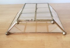 Vintage Brass Glass Feature Display Case,Curios Tabletop Cabinet 8.5″ Tall