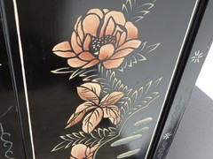 Vintage Chinese Asian Black Lacquer Chinoiserie Cabinet Side Table
