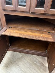 Vintage Lighted Solid Wood Corner China Cabinet