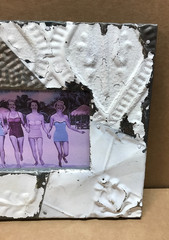 VTG Shabby White Photo 4×6 Patchwork Tin Ceiling Picture Frame Chic Old 673-26B