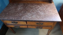 19th Century Marble Top Possum Belly Copper Lined Bins Kitchen Bakers Cabinet