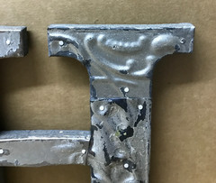 Decorative Salvaged Tin Ceiling 8″ Patchwork Shabby Silver Letter H Old 190-26B