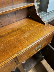 antique Georgian chippendale oak pewter cupboard cabinet 2pc fluted