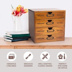 Stackable Apothecary Cabinet 4 Drawer Desk Organizer – Vintage Library Card C…