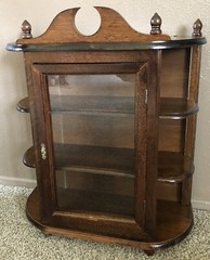 vtg Original curio Wood Walnut Color cabinet Door Inside Collectible Covered