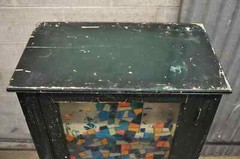 American Colonial Primitive Rustic Green Distress Paint Kitchen Cabinet Cupboard