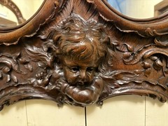 Antique Victorian Walnut Carved Mirror with Cherubs