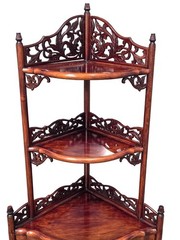 Vintage Chinese Solid Rosewood Corner Etagere Cabinet Carved Whatnot Shelf Heavy