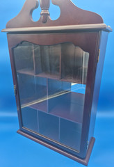 Vintage Victorian Cherry Wood and Glass Wall Display Case Curio Cabinet Mirrored