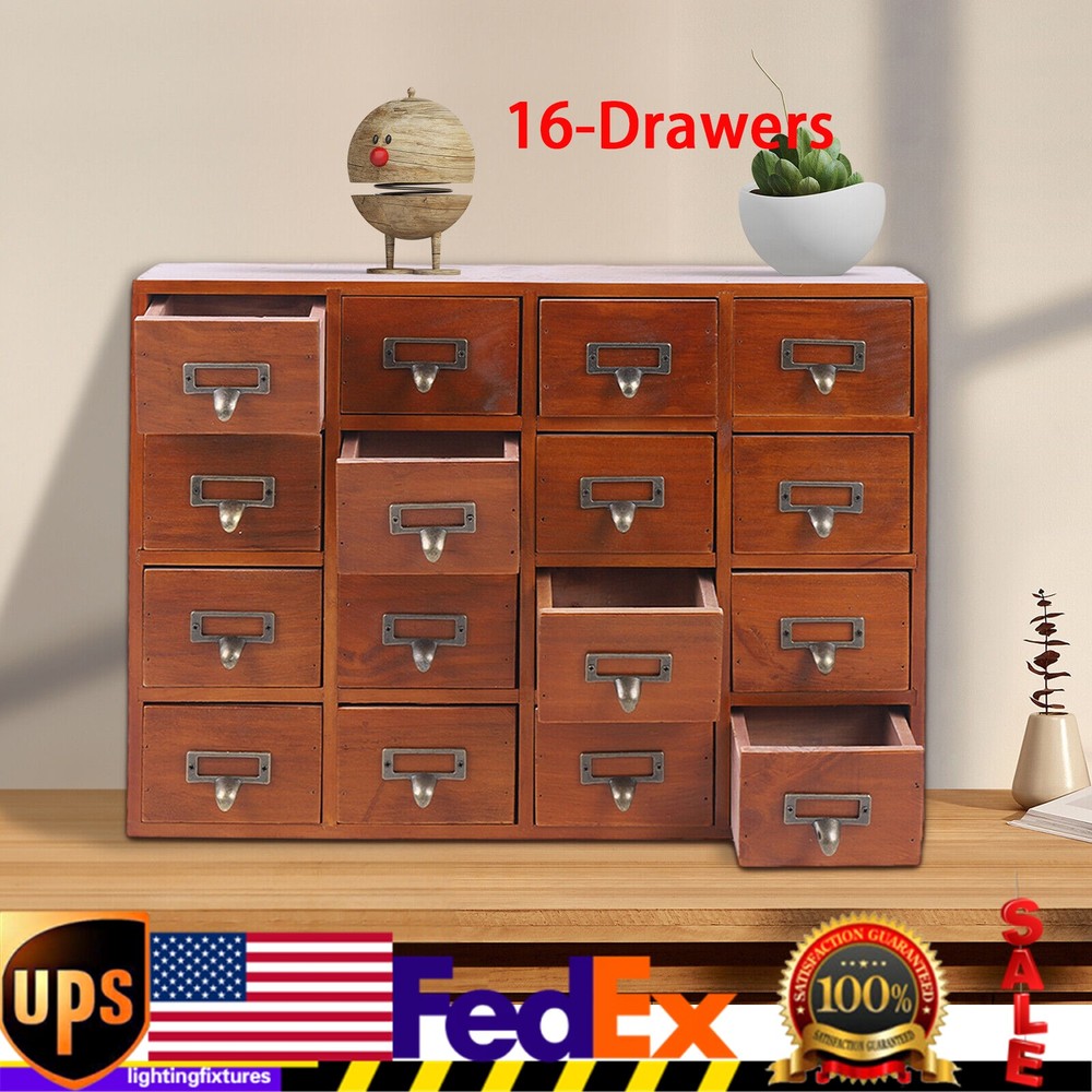 6 Drawers Vintage Tabletop Library Card Catalog Cabinet Apothecary Storage Box