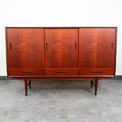 Mid Century Danish Modern Credenza Highboard Bar Sideboard Denmark Teak Drawers