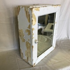 Antique Shabby White Mirror Medicine Cabinet Glass Knob VTG Chic Old 612-23B