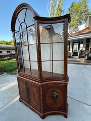Satinwood Chiffonie adams revival antique hand painted china hutch cabinet hutch
