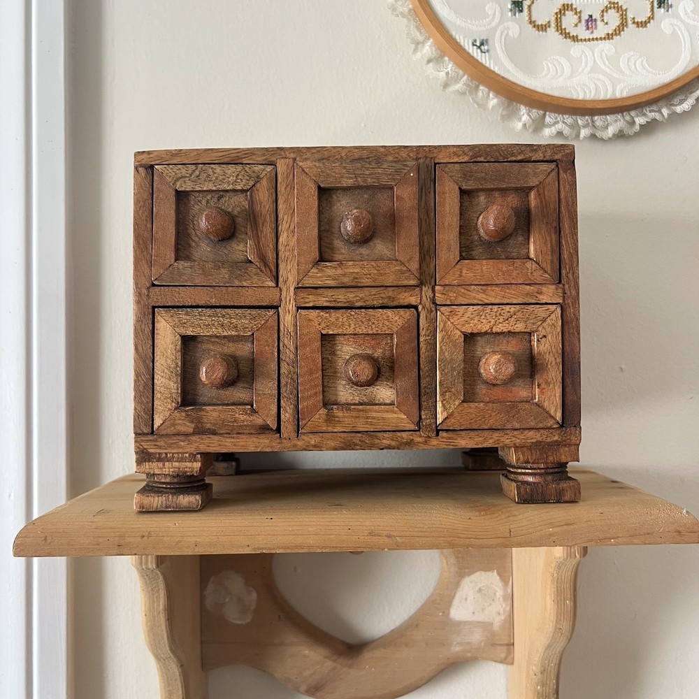 Antique Primitive Apothecary Cabinet Rustic 6 Drawer Folk Spice Cottagecore