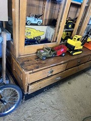 vintage antique quartersawn Oak school house cabinet 74” w x 90” h x 32/20” D