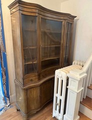 Vintage French Provincial China Cabinet-Rare Curved Glass- Excellent Condition