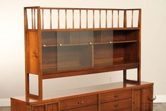 Lane Mid Century Modern Walnut Credenza China Cabinet Bookcase