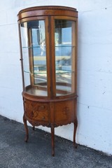 French Early 1900s Carved Inlaid Vitrine Display Curio Cabinet Cupboard 5667
