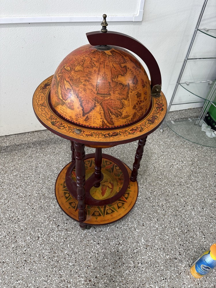 Italian Floor Standing Globe Bar Liquor Cabinet Rolling Wood Cart