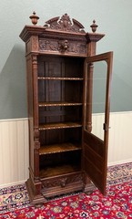Antique French Renaissance Revival Scholars Bookcase Cabinet Carved Oak 19th C