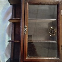 Vintage Curio Wood Cabinet With Glass Door Knick Knack Shelf Trinket Holder