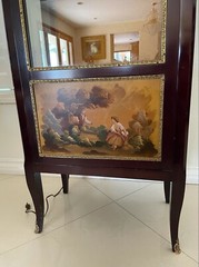 Antique 18th Century Curio Vitrine Wood Cabinet Hand Painted Signed Marina 1893