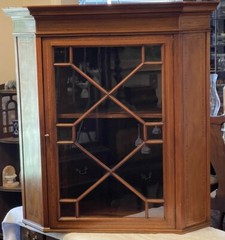 Mahogany Georgian Hanging Corner Cabinet Or Cupboard, 13 Pane Door 38”T
