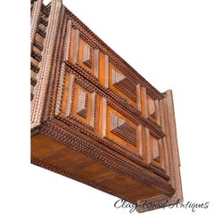 Antique large Hanging tramp art cabinet victorian 2 door chip carved 1890
