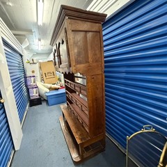 Antique Carved Wood Hutch – Rustic Farmhouse Storage Cabinet With Shelves Doors