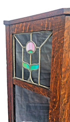 Antique Arts & Crafts / Mission Oak China Cabinet Leaded Glass Floral c1900